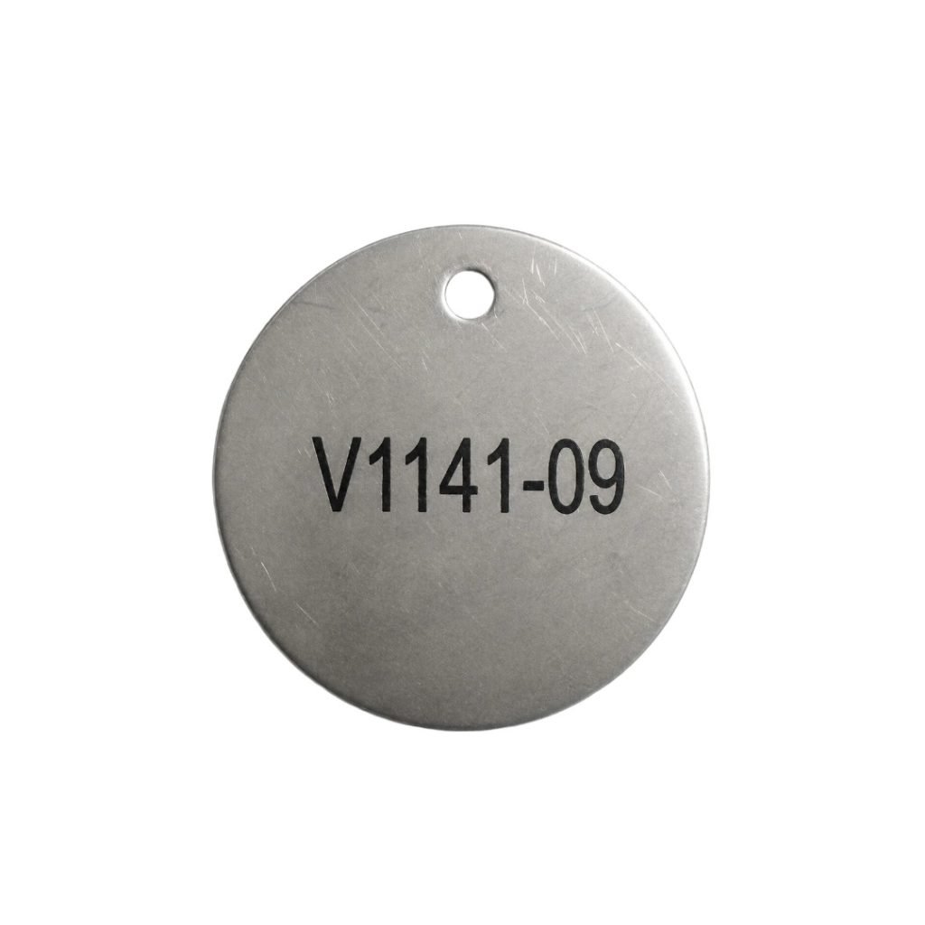 Round stainless steel valve tag